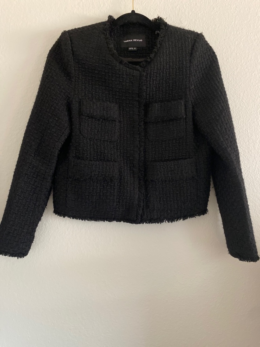 Urban Revivo Jacket Tweed Black Boxy cropped Classic XS/S